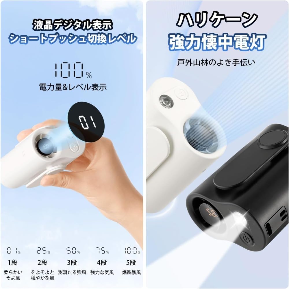 腰掛け扇風機 携帯 首掛けパーソナルクーラー ベルトファン usbウエストファン 5段階調節 工事現場 ゴ..