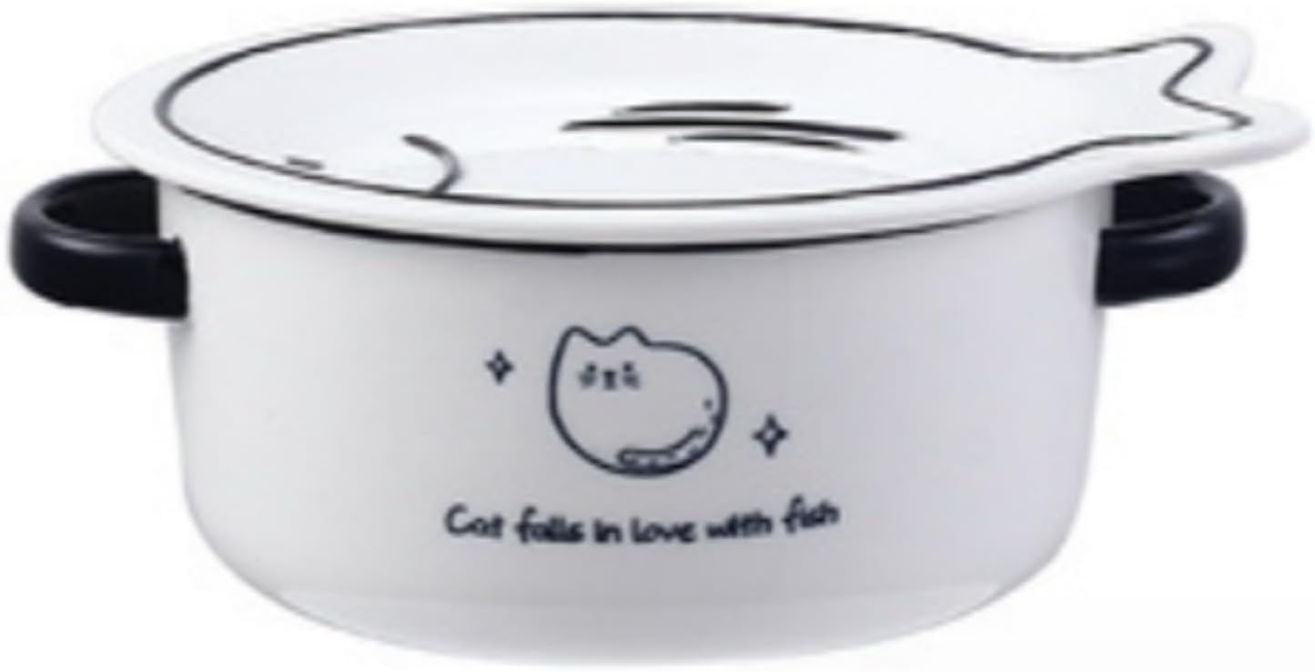 ラーメン鉢 どんぶり 食器 茶碗 猫柄 丼 蓋付き 大容量 900ml セラミックボウル 碗 ご飯 和食器 ご飯 即席めん丼 猫柄スープ 食洗い器/電子レンジ対応 プレゼント (魚椀+猫皿です)のサムネイル