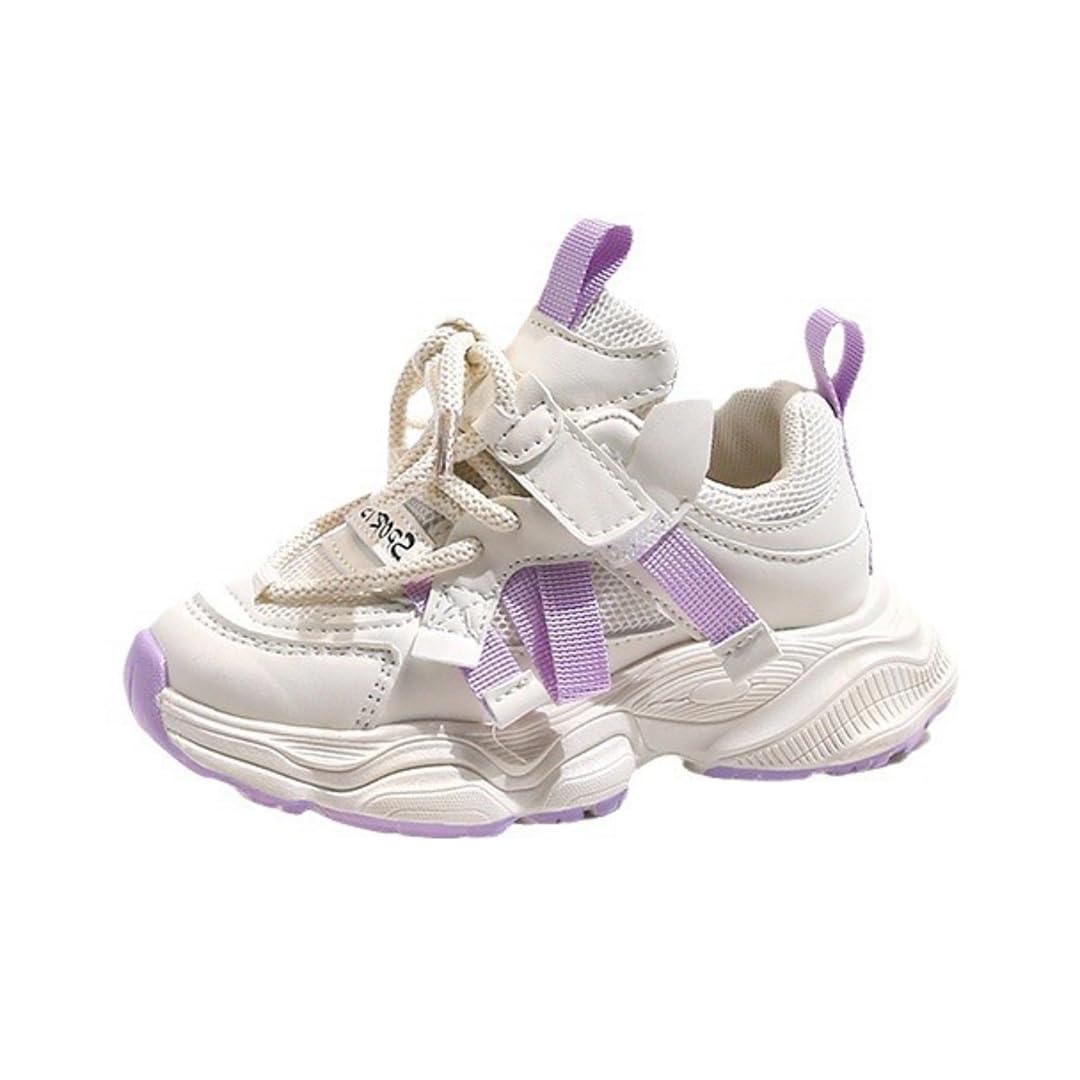 楽天BSマーケットキッズシューズ 白 女の子 スニーカー ガールズ 厚底 運動靴 ジュニア スポーツシューズ 幅広 マジックテープ パープル ランニング ウォーキング 通園 通学 子供靴 19.0 cm プレゼント アウトドア 滑り止め