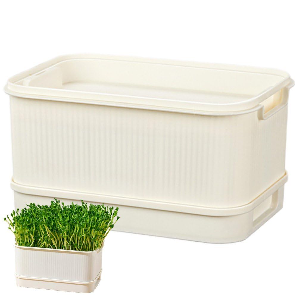 育苗ポット もやし栽培 スプラウト 栽培キット 種子発芽トレイ 植物 通気性 育苗箱 種子トレイ 二層 グ..