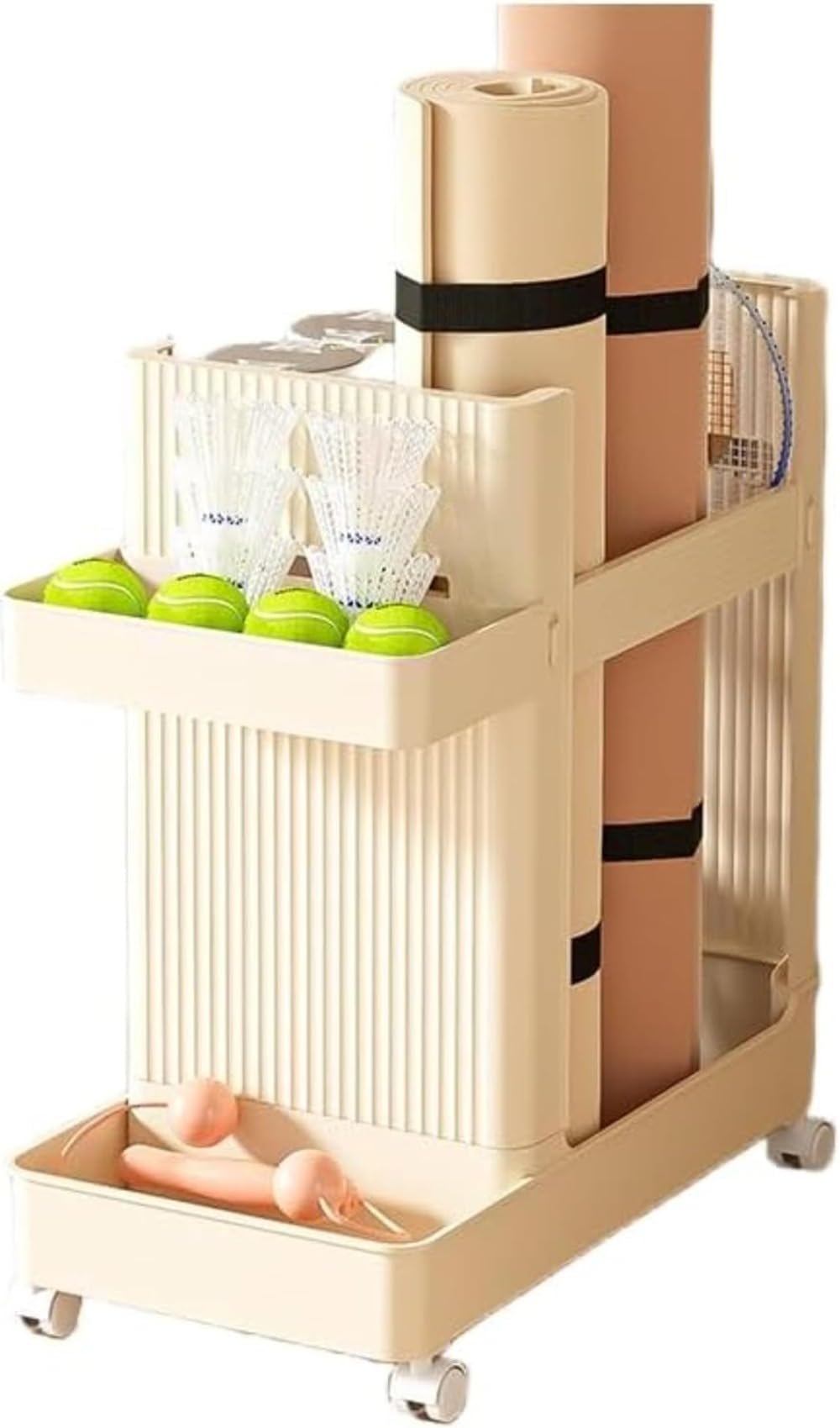 ヨガマット収納バスケット、ホームジム、狭いスペース、隙間に最適なキャスター付き収納ラック (ホワイ..