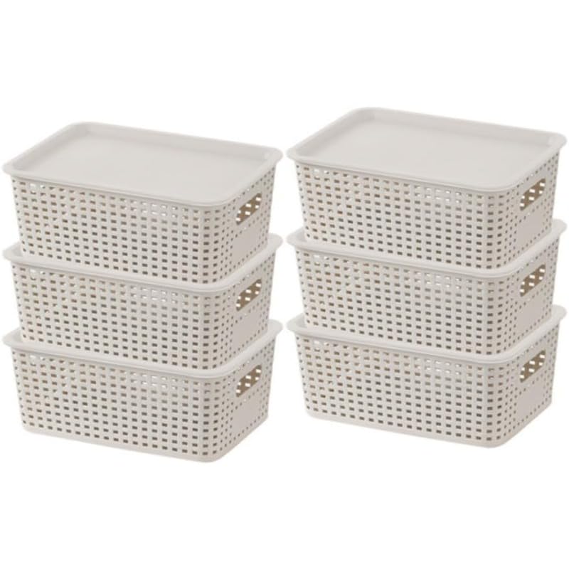 収納ボックス 小物入れケース 収納ケース 6個セット 白 蓋付きプラスチック ポリプロピレン収納カゴ 収..