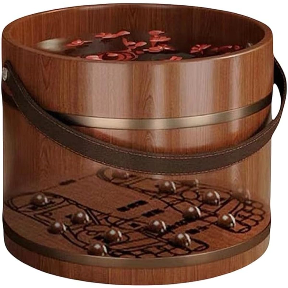 足湯桶 木製 フットバス 手提げ可能 足裏ツボマッサージ 柏木 足治療 養生 寒さ対策 睡眠補助 血液循環..