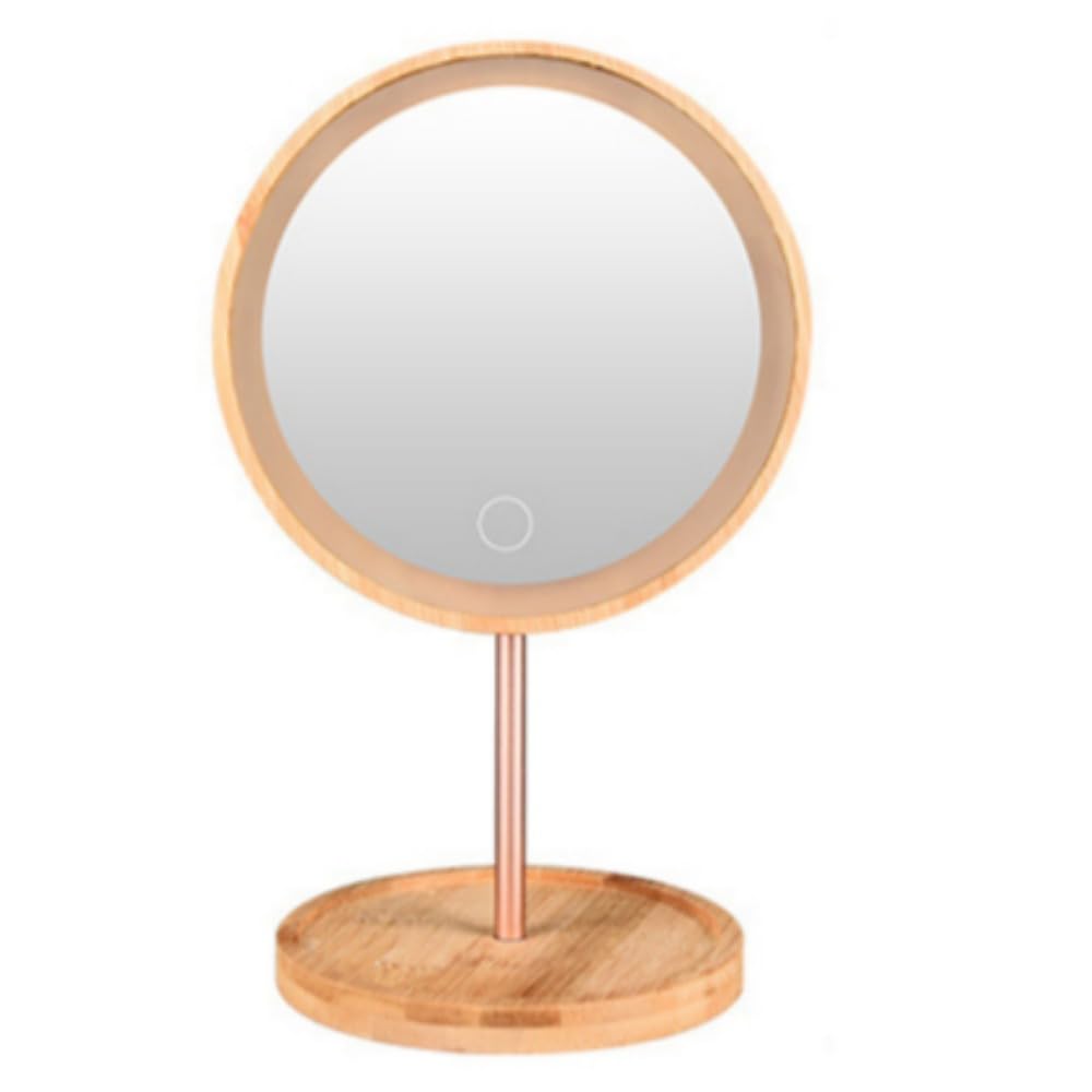化粧鏡 ミラー スタンドミラー 丸鏡 卓上 木製 充電式 LEDライト付き 自然な明るさ 調節可能 タッチセ..