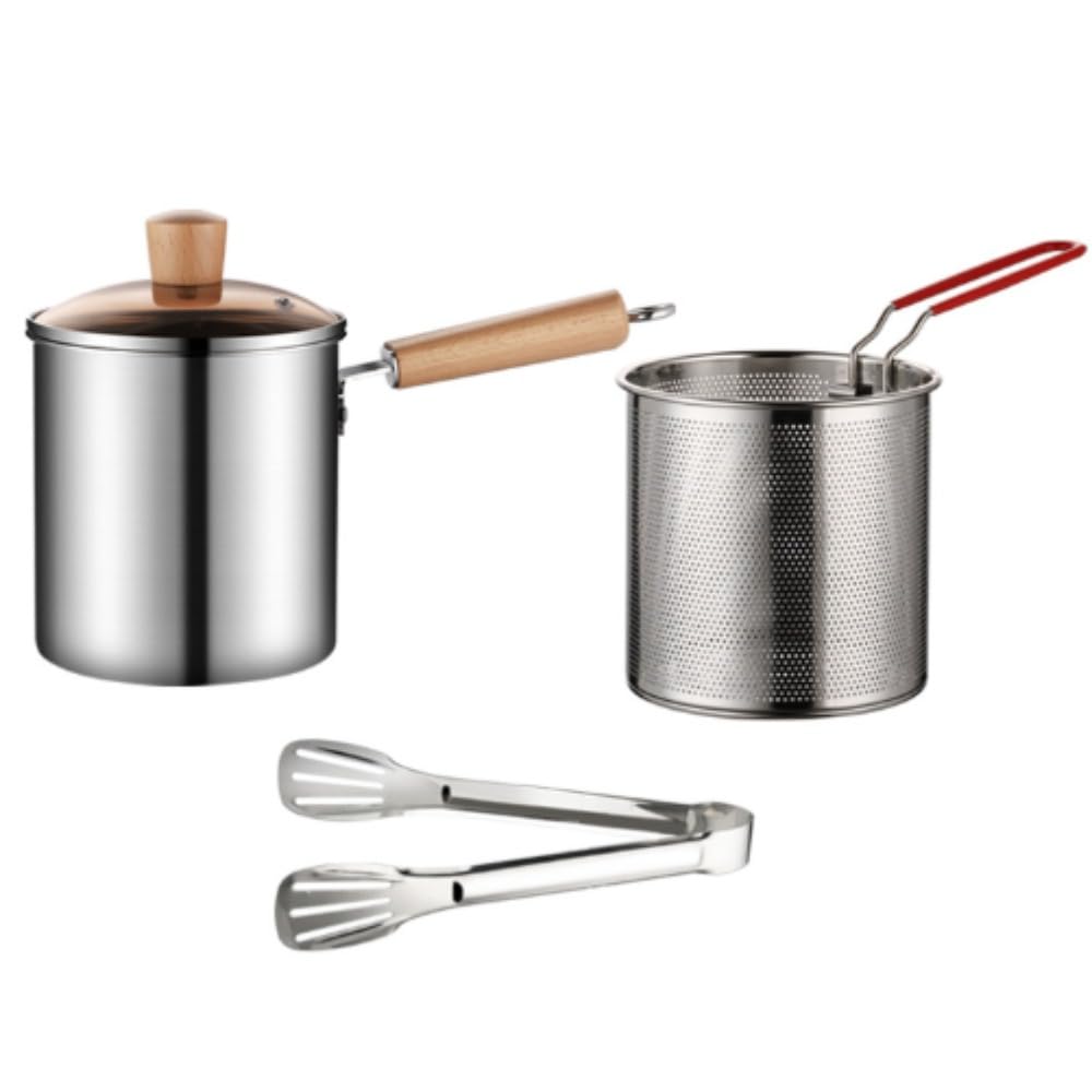 ステンレス製パスタポット、20 cm、3リットル、深型、シルバー、ステンレス製、本体、フライヤー、麺ポ..