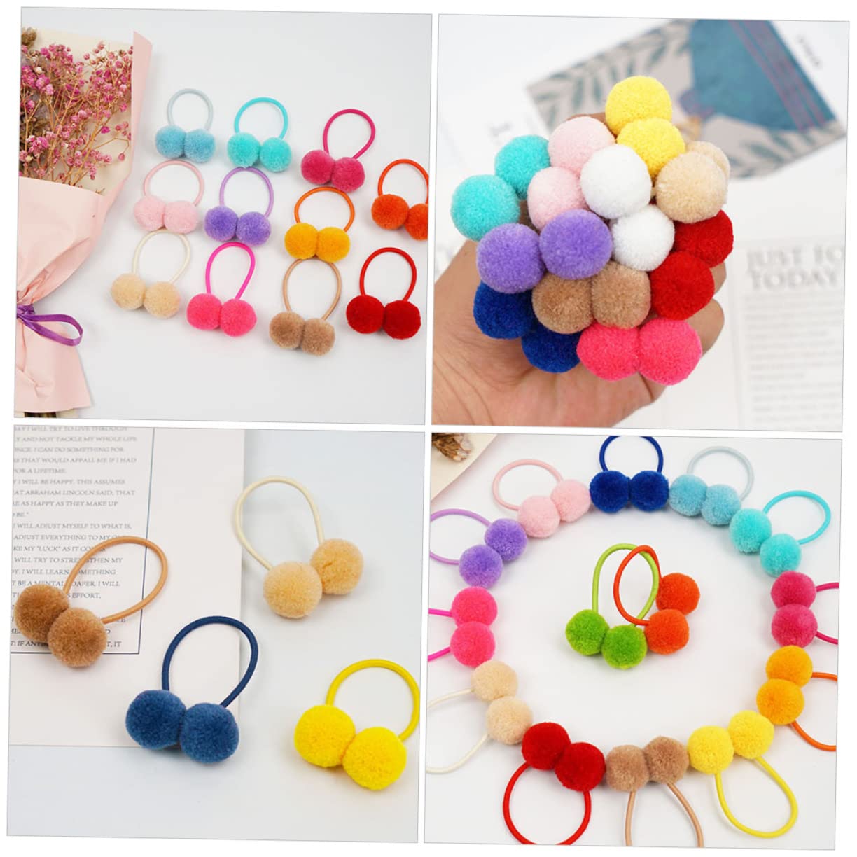 40個 ポンポンシュシュ ぬいぐるみボールヘアロープ 毛むくじゃらのヘアリング ぬいぐるみヘアバンド ..