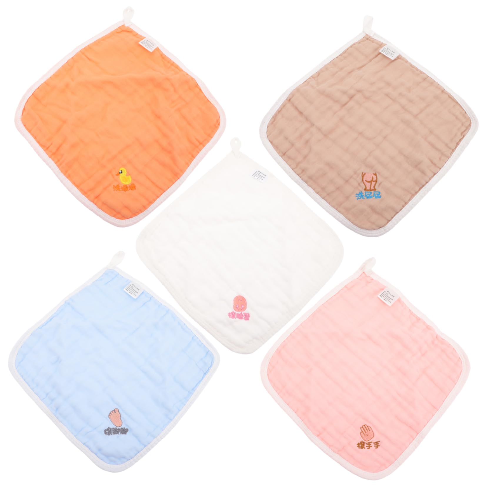 5個 ベビータオル ベビー手ぬぐい 綿のウォッシュクロス ベビーバスタオル 新生児よだれタオル 綿のバ..