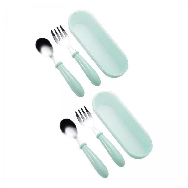 2x2ピースフォークとスプーン、ベビー用食器セット、ケース付き、再利用可能なポータブルカトラリーセ..