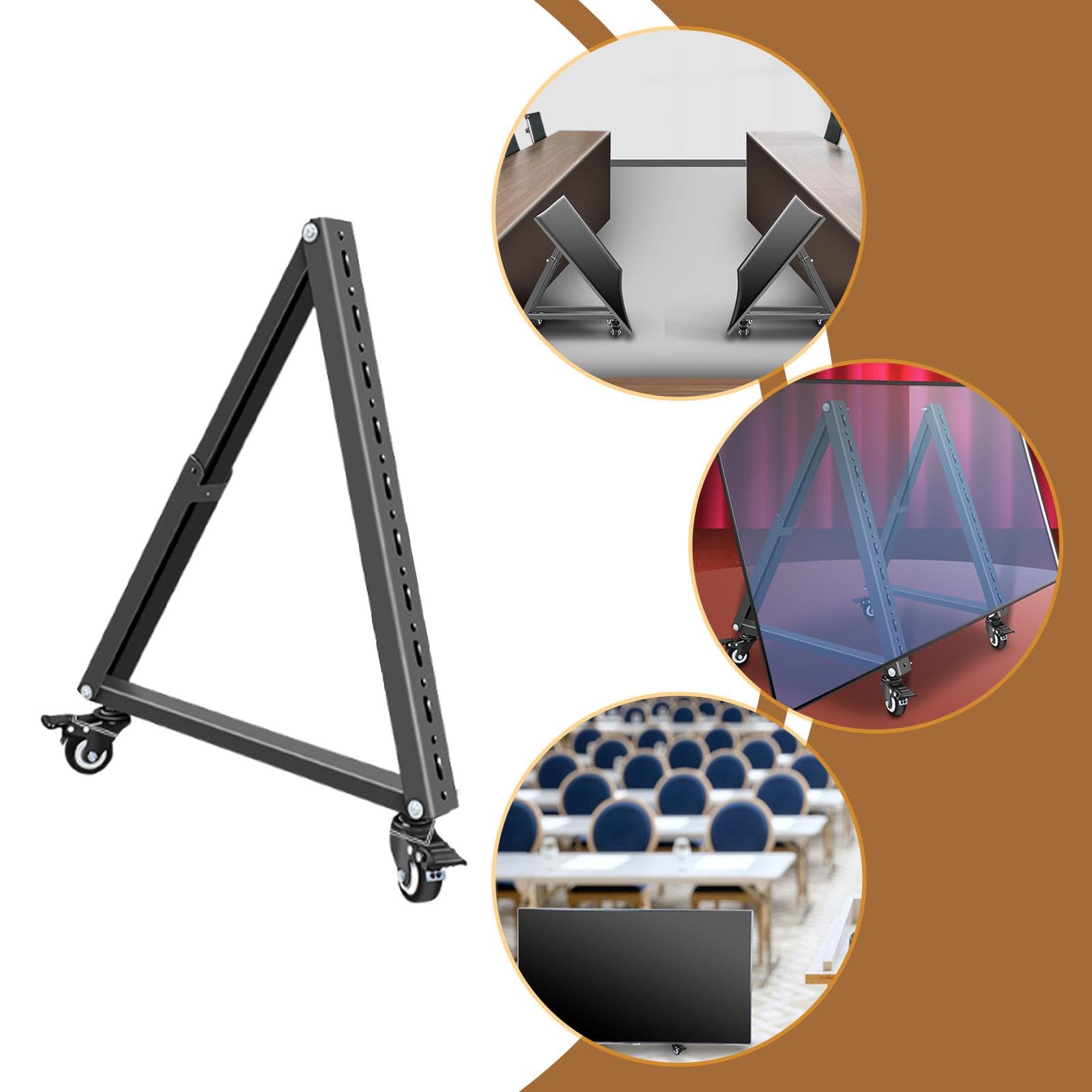 低めの高さのモバイルテレビスタンド、多用途の金属製の安定したモニターフロアスタンドホルダー(4)