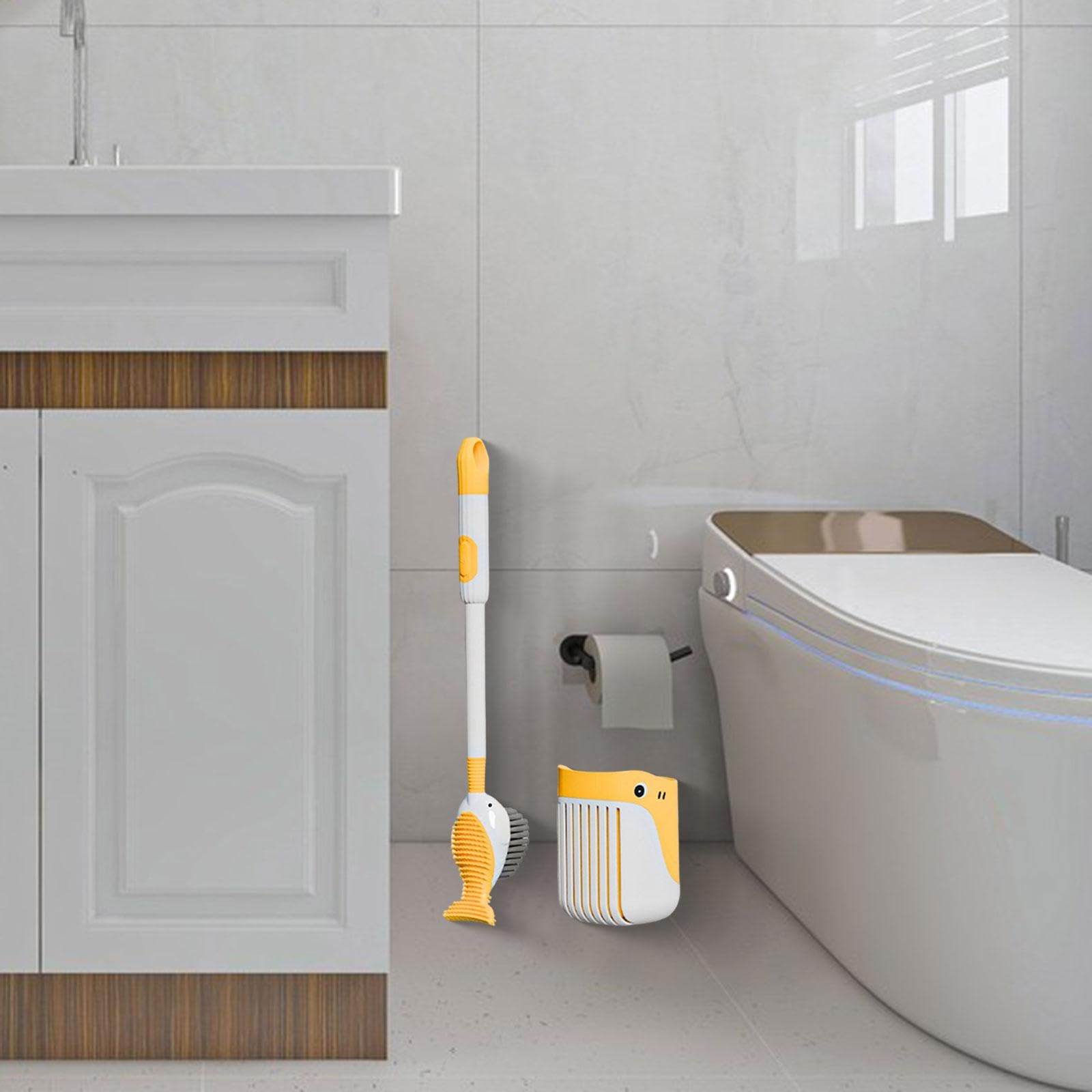 トイレブラシ ホルダー スプレー機能搭載 液体保存ボトル 通気性ホルダー 排水穴付き 長柄掃除道具 PP..