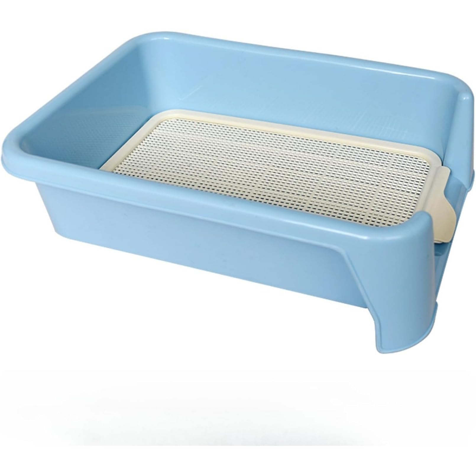 犬用トイレ - ペットが簡単にアクセスできるフェンス付きペット用トイレ - 防滴、滑り止め加工 - 広い表面 - 犬と猫に適しています - レギュラー - お手入れ簡単 - 縁の周りの水漏れを防ぎます - 小型犬と中型犬に適しています - 犬用トイレ (L-56*43*15,ブルー)