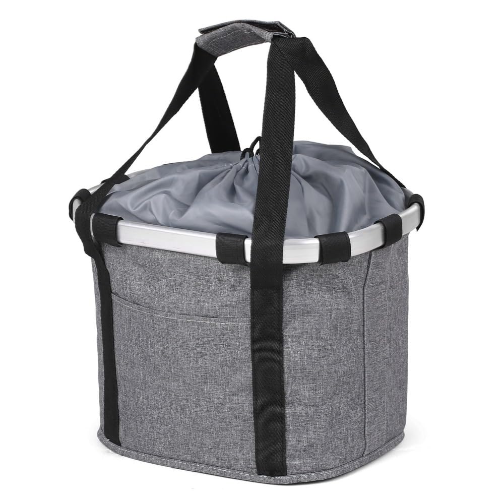 自転車 カゴ 前 折りたたみ 自転車 カゴ 取り外し可能 防水 脱着式 巾着式 クロスバイク カゴ 大容量 耐荷重5 取り付け簡単 ペット 通勤 キャンプ アウトドア向け マウンテンバイク/クロスバイクに対応(ブラック)