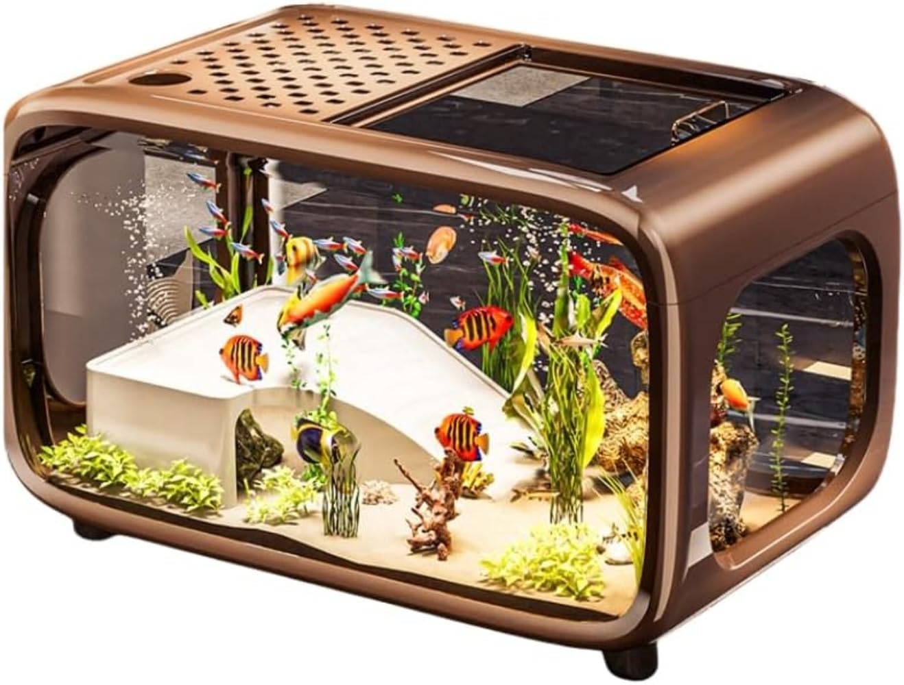 小型水槽セット 透明アクリル 給餌口付き 水換え簡単 多面観賞 通気孔 静音仕様 耐久性 ペット飼育・観..