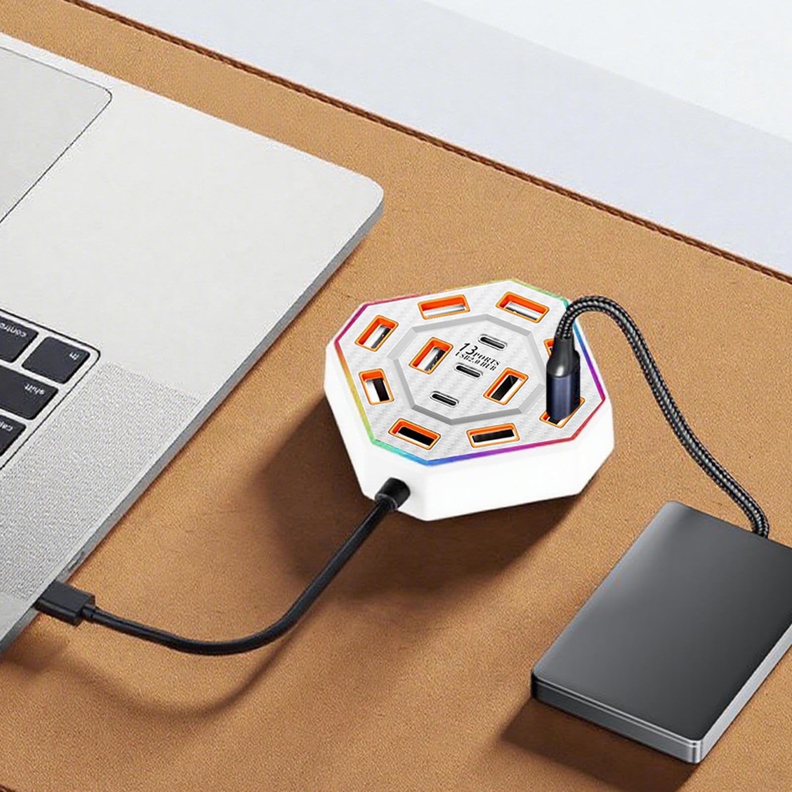 ノートパソコン ドッキングステーション - 13ポート コンピュータ用ドッキングステーション | 7色ライト搭載 作業効率化ガジェット - 自宅 図書館 アパート 寮 学校 大学向け bsmarket77-10090377 BSマーケット サンプル画像3
