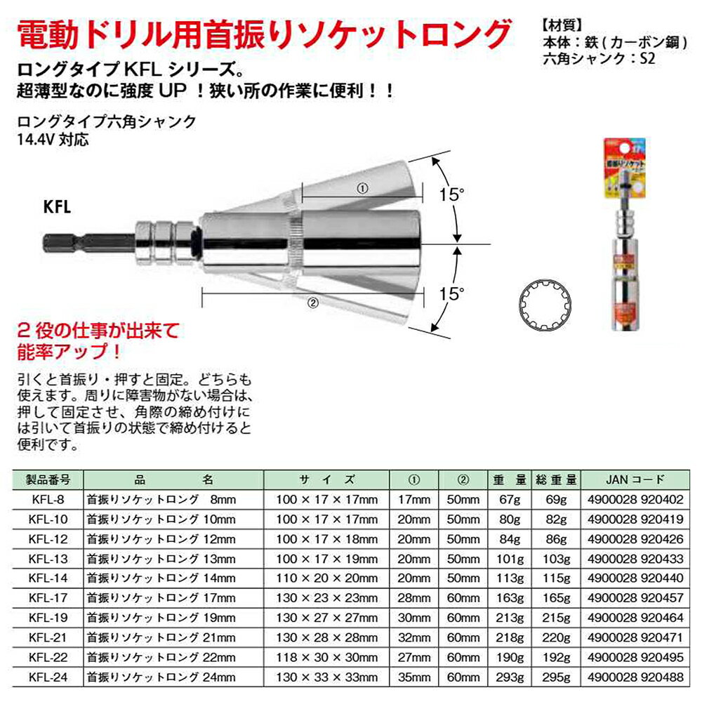 MKK ��ư�ɥ���Ѽ󿶤꥽���åȥ��󥰥����� (8mm/10mm/12mm/13mm/14mm/17mm/19mm/21mm/22mm/24mm) KFL-8~KFL-24 ��ȥ���