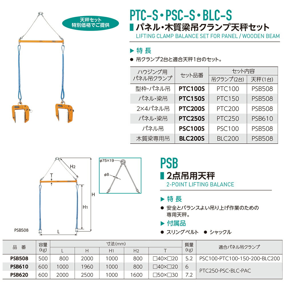 スーパーツール パネル・梁吊クランプ 天秤セット ワイドタイプ 遠隔操作ロープ付 PTC150S SUPERTOOL
