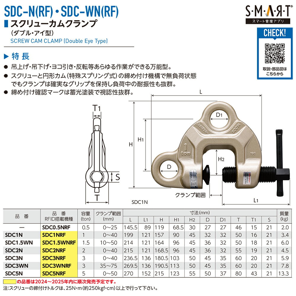 スーパーツール スクリューカムクランプ ダブル・アイ型 容量 (0.5t〜5t) SDC-N SDC-WN SDC-NRF SDC-WNRF SUPERTOOL