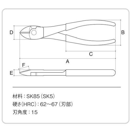 スリーピークス技研 ピアノ線強力ニッパー 190mm 硬鋼線 ピアノ線 ステンレス線 プ...