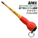 ANEX 落下防止スリム絶縁ドライバー 2x100 スリム先端 耐電圧 1000V リング付 狭い穴対応 電気工事 電工 通信 スリム軸 高所作業 ボールグリップ形状 日本製 1785 2 100 兼古製作所