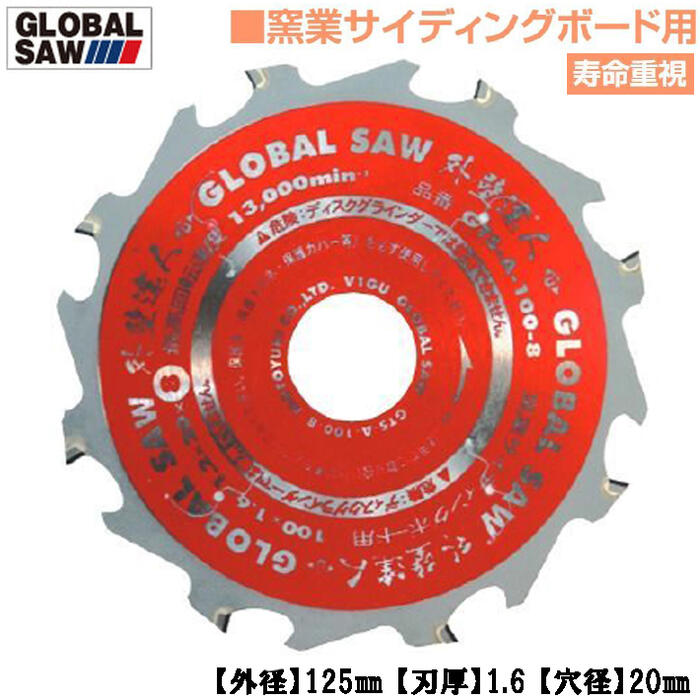 モトユキ 窯業サイディングボード用 グローバルソー 外壁達人 外径125mm 歯数8 寿命重視タイプ 薄刃設..