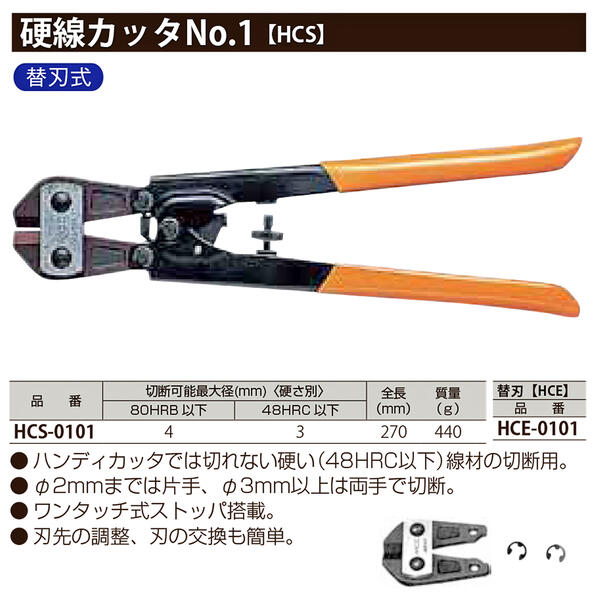 MCC 硬線カッター No.1 専用替刃 片手両手操作ワンタッチ切替え式 替刃式 硬鋼線切断対応 ワンタッチ操作 両手切断可能 片手切断可能 ハンディカッター コンパクト仕様 ボルトクリッパ スペシャル刃仕様 日本製 HCE-0101 松阪鉄工所