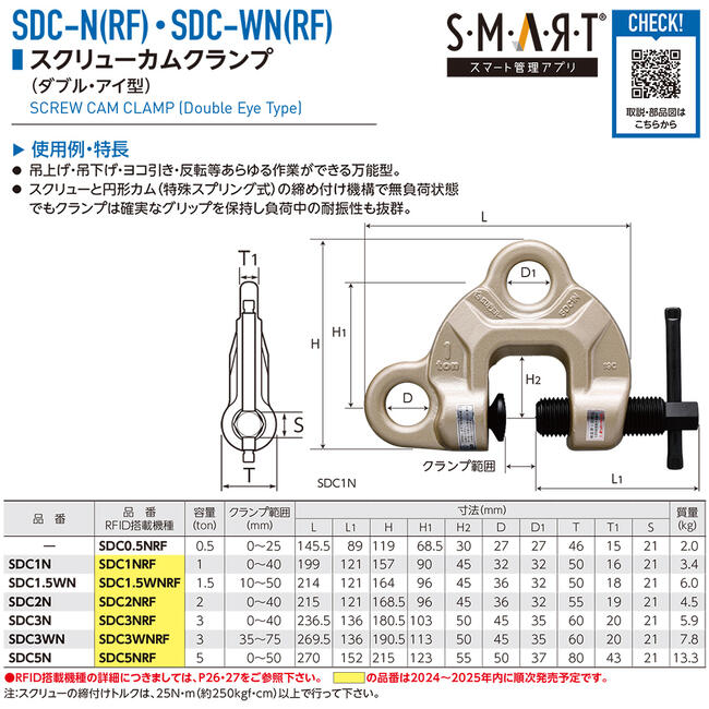スーパーツール スクリューカムクランプ ダブル アイ型 容量 0.5t クランプ範囲 0~25 円弧状カム ダブルアイタイプ 横引き 反転 万能型 管理アプリ対応新型モデル 日本製 SDC-0.5NRF SUPERTOOL 3