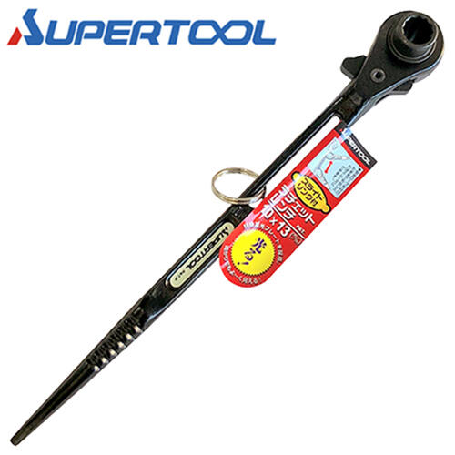 スーパーツール 国産 両口ラチェットレンチ 10X13 リング付 スライドスペース付 蓄光プレート付 カチオ..