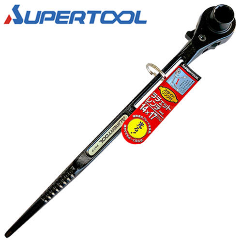 スーパーツール 国産 両口ラチェットレンチ 14X17 リング付 スライドスペース付 蓄光プレート付 カチオ..