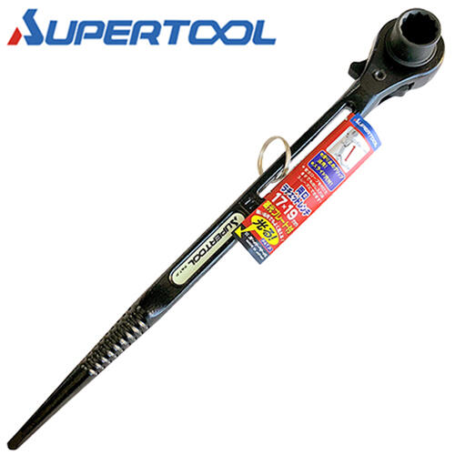 スーパーツール 国産 両口ラチェットレンチ 17X19 リング付 スライドスペース付 蓄光プレート付 カチオ..