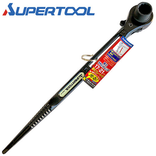 スーパーツール 国産 両口ラチェットレンチ 17X21 リング付 スライドスペース付 蓄光プレート付 カチオ..