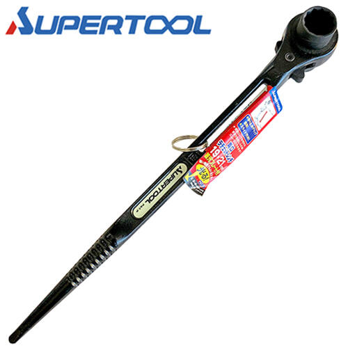 スーパーツール 国産 両口ラチェットレンチ 19X21 リング付 スライドスペース付 蓄光プレート付 カチオ..