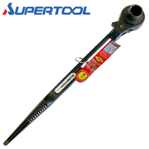 スーパーツール 国産 両口ラチェットレンチ 19X24 リング付 スライドスペース付 蓄光プレート付 カチオ..