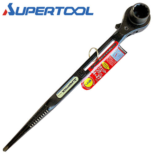 スーパーツール 国産 両口ラチェットレンチ 24X27 リング付 スライドスペース付 蓄光プレート付 カチオ..