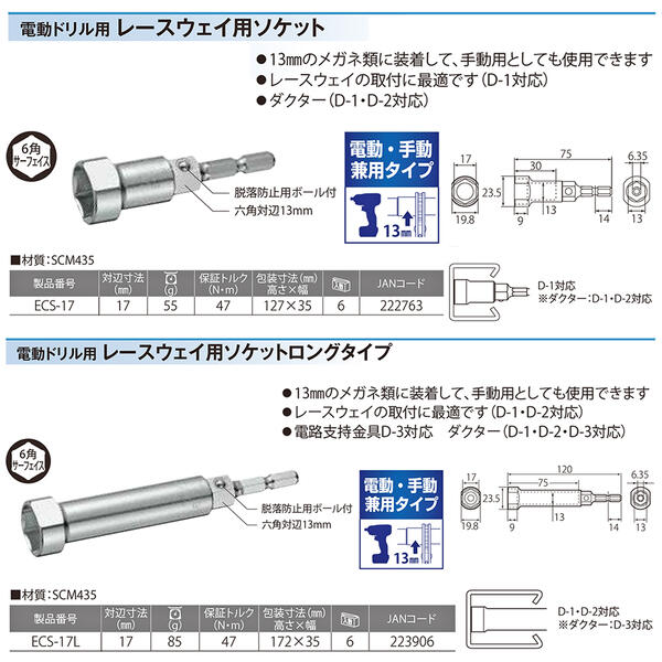 【楽天市場】トップ工業 電動・手動兼用 レースウェイソケット 17mm ロングタイプ 設備 配管 ダクター D-1 D-2 D-3 電路支持