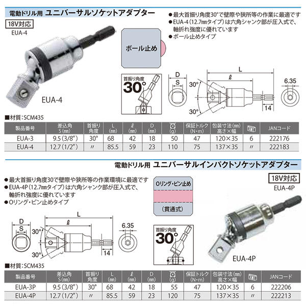 �ȥå׹��� ��˥С����륽���åȥ����ץ��� ��ư��12.7mm ������� �ԥ� 30�ټ� ������6.35mm ����󥯰����� �Ѵ������åȥ����ץ��� ��󥿥å���æ ����ѥ��ȥɥ饤�С� ����ѥ��ȥ����å� �ťɥ� 18V�б� EUA-4P TOP