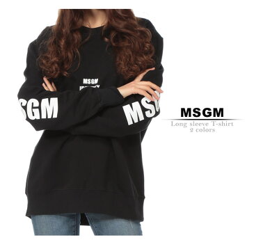 MSGM (エムエスジーエム) 裏起毛 アームロゴ クルーネック トレーナーブランド レディース カジュアル ファッション トップス かぶり プリント コットン 暖かい MSL2541MDM99