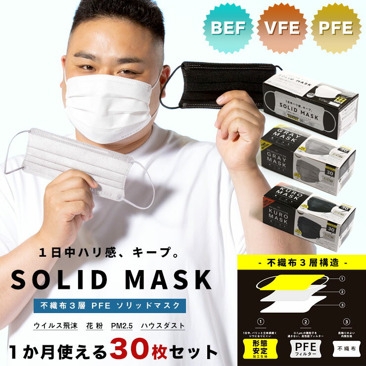 マスク 超大きめ 大きいサイズ 30枚入り 195mm×85 大きいマスク 耳痛くない 3層構造 使い捨てマスク pfe認証 カラーマスク 黒マスク 不織布 ビッグサイズ 大きいサイズ LLL 男性用 女性用 ウイルス防止 飛沫防止 対策 白/黒/グレー 大きいサイズ サカゼン マスク p10x