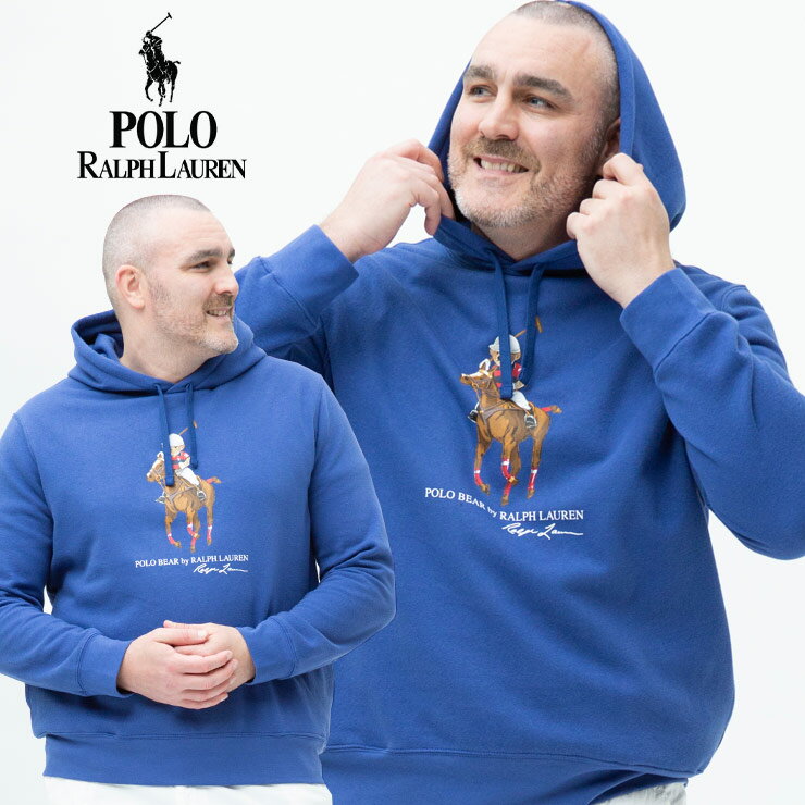 パーカー 大きいサイズ メンズ 裏起毛 ベアプリント プルオーバー ブルー 1XL-2XL POLO RALPH LAUREN ポロ ラルフローレン