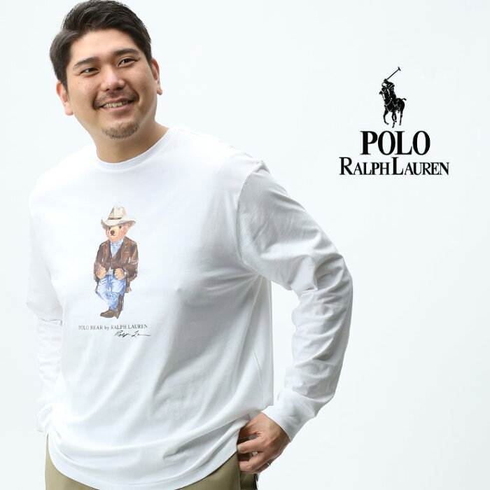 長袖 Tシャツ 大きいサイズ メンズ ロンT ベアプリント クルーネック JERSEY LS TEE プリント ホワイト 1XL-2XL POLO RALPH LAUREN ポロ ラルフローレン