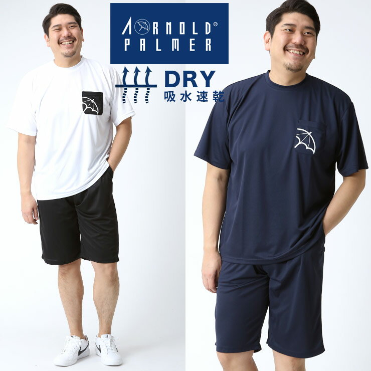 半袖 Tシャツ ショートパンツ セット 大きいサイズ メンズ DRY 吸水速乾 メッシュ ショーツ ホワイト×ブラック/ネイビー 3L-5L Arnold Palmer アーノルドパーマー 部屋着 パジャマ