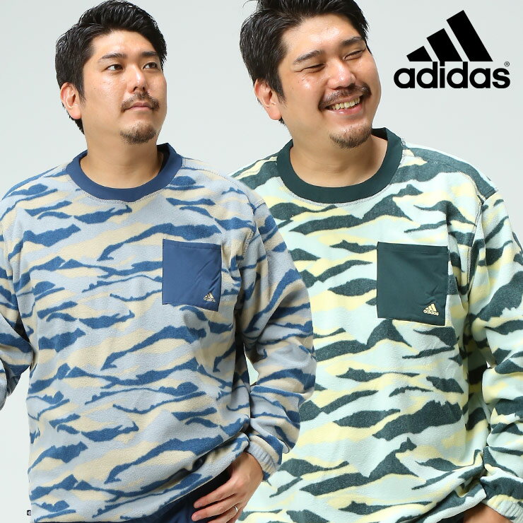 エントリーでポイント10倍 アディダス ゴルフ フリース 大きいサイズ メンズ 迷彩柄 クルーネック TEXTURE PRINT CN SHT プルオーバー カモフラ スポーツ グリーン×イエロー ネイビー×グレー 1XL 2XL adidas 23SSBTS