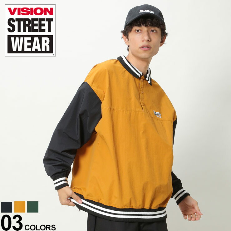 ヴィジョンストリートウェア トレーナー メンズ VISION STREET WEAR ヴィジョンストリートウェア ハーフボタン リブライン プルオーバー メンズ 男性 トップス シャツ 襟付き 長袖 ストリート 2705003