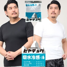 半袖 Tシャツ 大きいサイズ メンズ ヒヤテック 吸水冷感 ドライ クルーネック アンダーシャツ インナー 涼感肌着 節電 涼しい 暑さ対策 ホワイト ブラック 3L 4L 5L 6L 7L 8L 10L