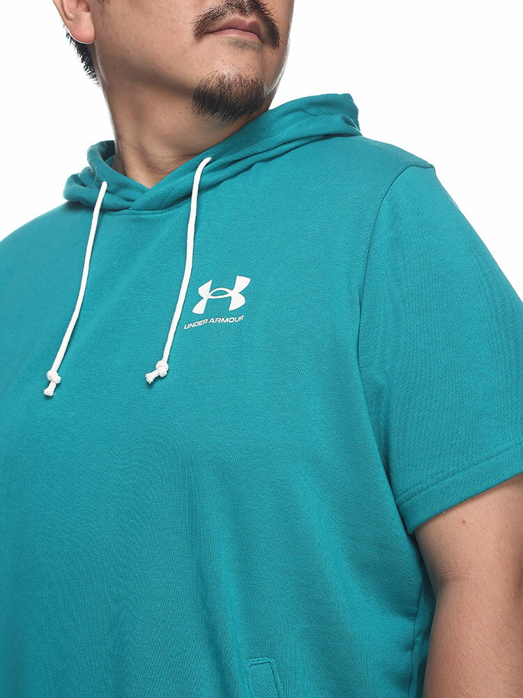 アンダーアーマー USA規格 半袖 パーカー 大きいサイズ メンズ LOOSE スウェット プルオーバー RIVAL TERRY LC SS HOODIE 裏毛 スポーツ ブラウン グリーン 1XL 2XL 3XL UNDER ARMOUR 3