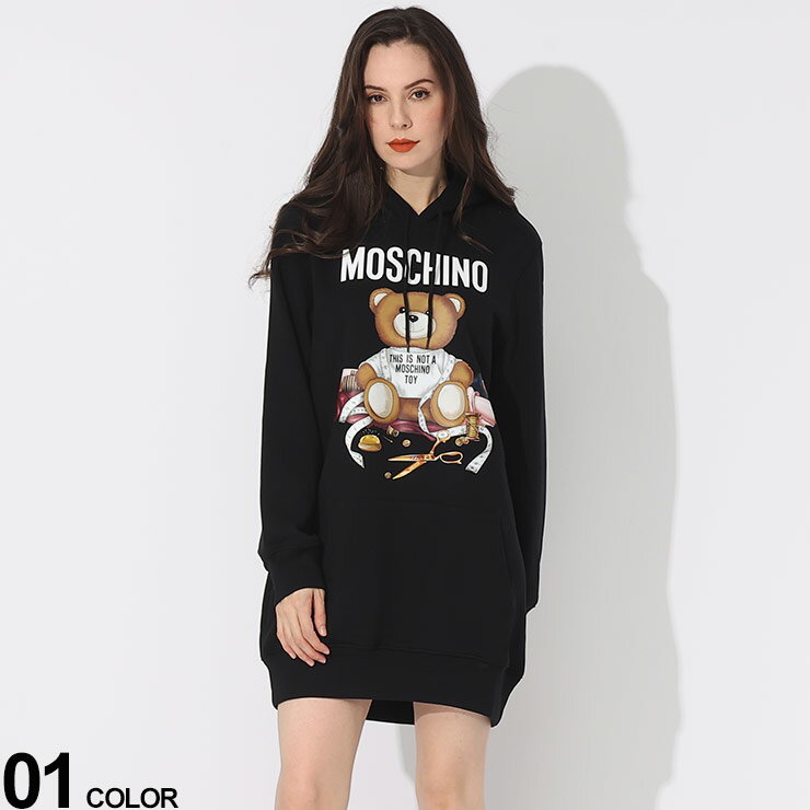 MOSCHINO モスキーノ ベアプリント プルオーバー パーカー ワンピース TEDDY ブランド レディース トップス ロングパーカー フード ワンピ MHLV04645528