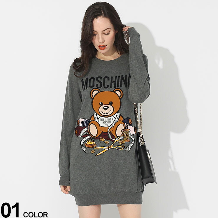 MOSCHINO モスキーノ ベア クルーネック ニットワンピース TEDDY ブランド レディース トップス ロングニット ニット ワンピ MHLV04885505