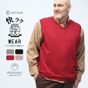 洗える ニットベスト 大きいサイズ メンズ 快ラクWEAR 快楽 カイラク ウォッシャブル カシミヤ混 無地 Vネック ジレ 灰 黒 えんじ 茶色 B&T CL...