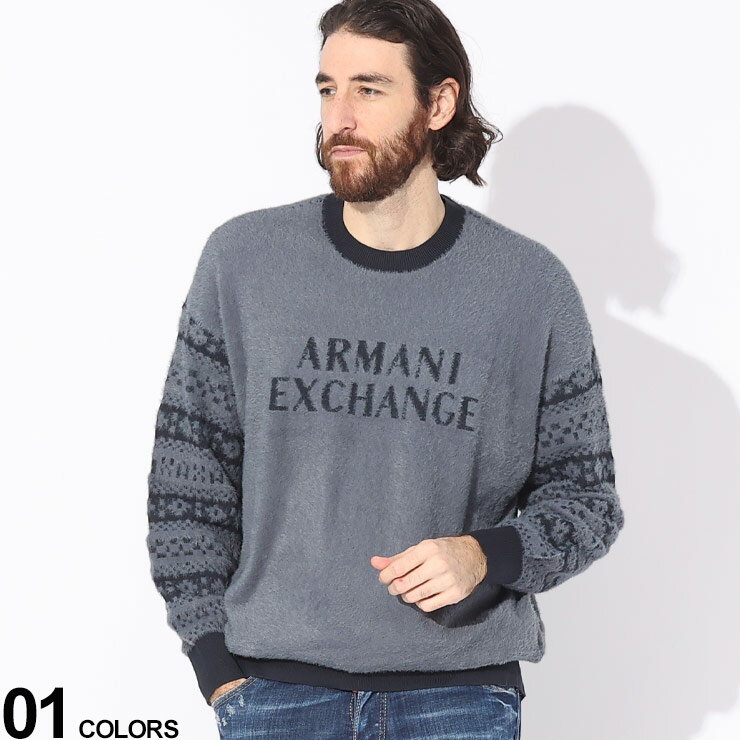 アルマーニ ARMANI EXCHANGE アルマーニ エクスチェンジ 総柄 シャギーニット プルオーバー ブランド メンズ 男性 トップス ニット セーター クルーネック AE6RZM5BZM3NZ