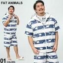 FAT ANIMALS 半袖パーカー ファットアニマルズ クジラ ストライプ ジップパーカー ポケット 大きいサイズ メンズ トップス フード 白 水色 ボーダー フーディー アウター