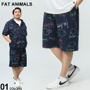 FAT ANIMALS ハーフパンツ ファットアニマルズ 紺 クジラ 総柄 ウエストゴム ゆったり リラックスウェア 大きいサイズ メンズ ボトムス パンツ ショーツ 半ズボン 春 夏